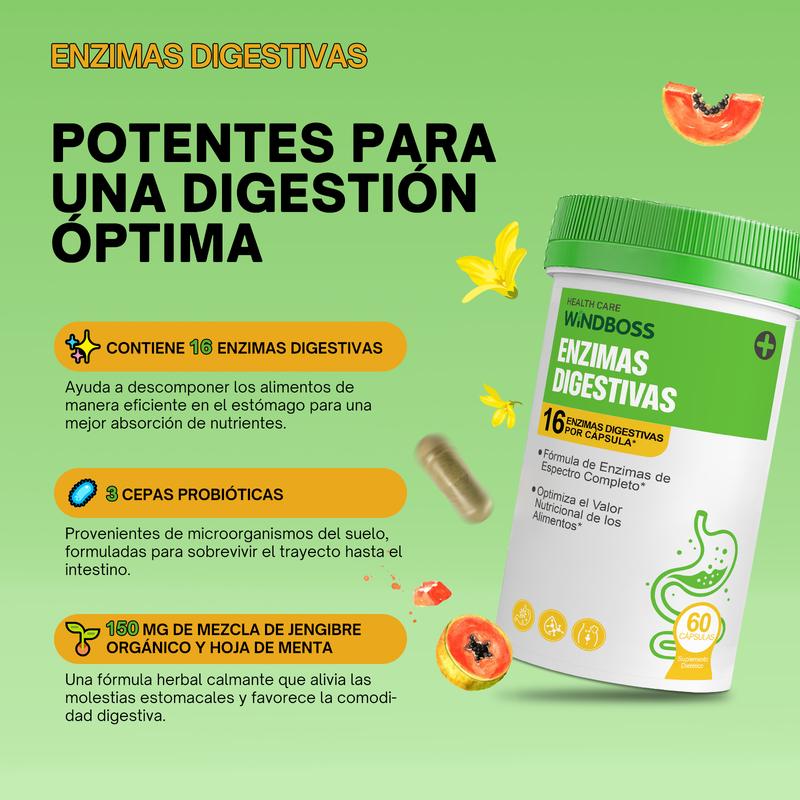Probióticos 60 Mil Millones + 16 Enzimas